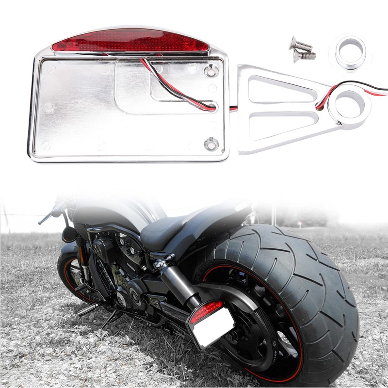 Chrome Motorcycle Mount LED License Plate Tail Light Bracket Tail