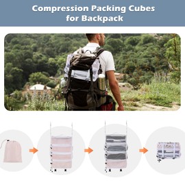Surblue Hanging Travel Organizer Portable Hanging Luggage Organizer Multiple Compartments Collapsible Compression Closet Packing Cubes,Pink,M