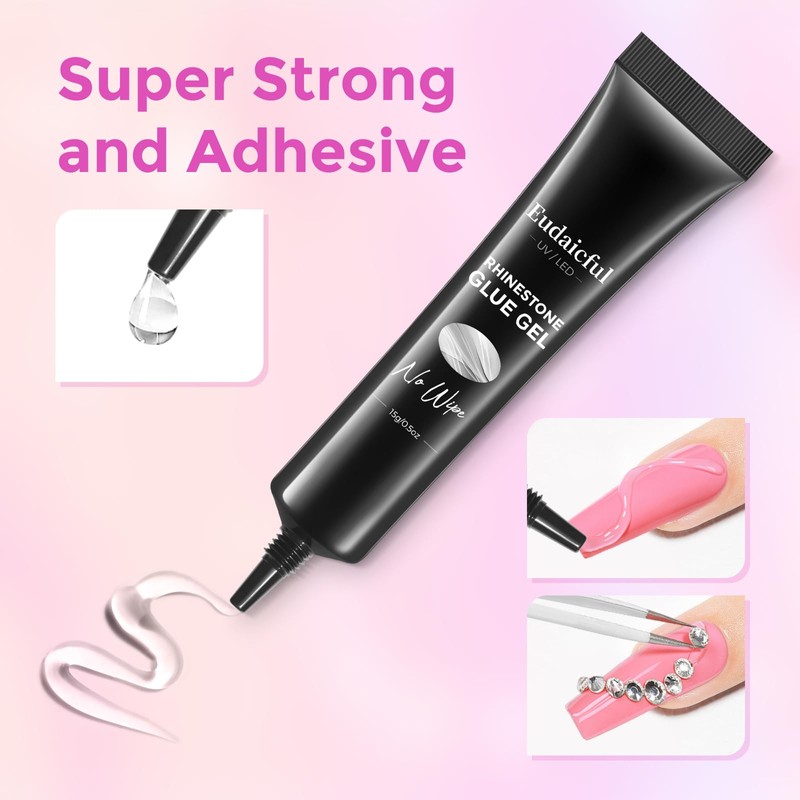 Eudaicful Solid Builder Nail Gel Rhinestone Glue for Nails, Clear