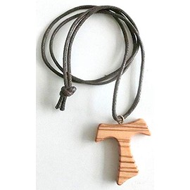 10.444.90 LAC French Assisi Cross Necklace 4 cm Olive Wood Peace Communion