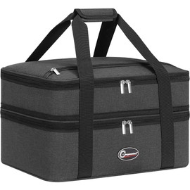 GhvyenntteS Insulated Casserole Carrier, Double Casserole Carriers for Hot or Cold Food Warmer Bag, Lasagna Lunch Bag Keep Food Warm for Potluck Parties, Picnic, Travel, Fits 9"x13" Baking Dish, Grey