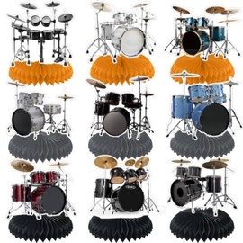 9 PCS Drum Birthday Party Decorations, Drum Honeycomb Centerpieces,Drum Table Centerpieces for Drum Party Supplies Drummers Birthday Decorations