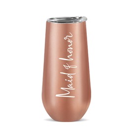Ugiftcorner Maid of Honor Gifts Bridesmaid Cup for Wedding Champagne Flute Bachelorette Proposal Gifts for Bridesmaid Stainless Steel Tumbler with Lid Rose Gold 6 oz