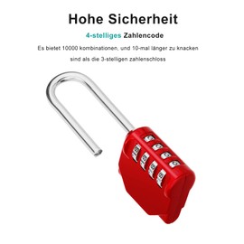 ZHEGE 4-Digit Number Padlock, Lock with Combination Code for Gym Locker, Weatherproof Padlock for Door, Garden Fences, 2 Pieces, Red, Long