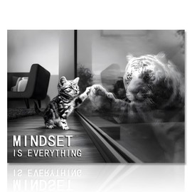 NymphFable Motivational Wall Decor Poster Cat and Tiger, Black White Inspirational Quotes Wall Poster for Office Living Room Decor 12x16 in Unframed