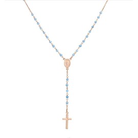 VLNET Amen Halskette Rosenkranz klassisch aus 925er Silber mit Kristallen blau und taupe. Kollektion Rosenkranz von Amen. Länge 48 + 2 cm. Unisex, Taglia unica, Sterling Silber, Kein Edelstein