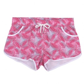 ESTAMICO Women Board Shorts with Liner Quick Dry Drawstring Floral Print Swim Trunk with Pockets, Rose, Large