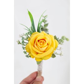 Ansofi Yellow Set of 6 Boutonniere for Best Men Groom Groomsmen Buttonholes for Wedding Party Prom Decoration