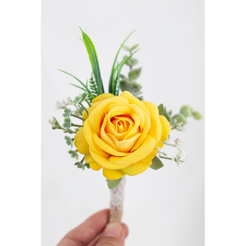 Ansofi Yellow Set of 6 Boutonniere for Best Men Groom