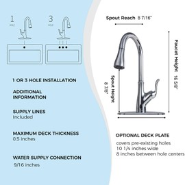 Touchless Kitchen Faucet with Infrared Sensor, Touch-On Kitchen Sink Faucet, Three-Function Pull-Down Spray, 360° Rotating Kitchen Faucet for Farmhouse Camper Laundry RV bar