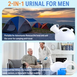 ONEDONE Urinals for Men -Spill Proof Men's Urine Bottle with 47" Hose Portable Male Urinal w/Separate Urine Outlet 68 OZ Pee Bottle for Seniors Hospital Home Camping Car Travel White