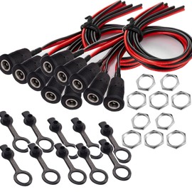 RUNCCI-YUN DC Power Jack Socket 5.5 x 2.5 mm, 12 V 10 A Hollow Plug DC Socket Panel Mount Set, Low Voltage Connector 5.5 mm x 2.5 mm (with Cable 15 cm) + 10 x Rubber Protective Flaps