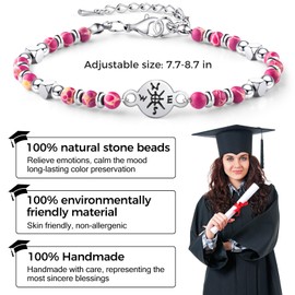 ZZLTAWS Graduation Gifts 2025 Compass Graduation Bracelets Set for Her Him, Graduation Gift for Middle School High School and College Students 5th 8th Grade Comes with 2 Inspirationa (Purple White)