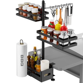 GUIBUKEYAN Griddle Caddy for Blackstone Griddle Accessories, BBQ Grill Caddy with Paper Towel Holder, Outdoor Kitchen Accessories for Camper, Grill Accessories Organizer, Condiment Caddy