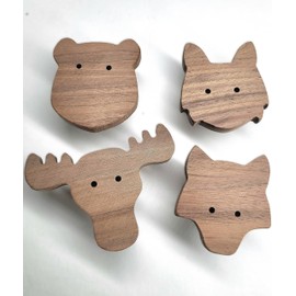 Scandinavian Animals Wall Hooks Made of Untreated Walnut Wood (Elk Lynx Bear Wolf) Wardrobe Entrance Area Coat Hook Nursery Hallway Baby Gift