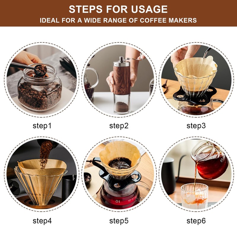 Gute 200Pcs Cone Coffee Filters, 2-4 Cups Unbleached Brown V02