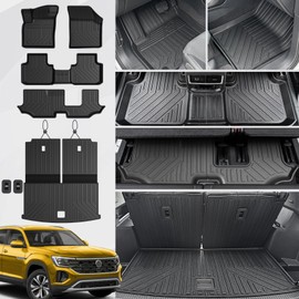 JOULARISE Cargo Mat with Backrest Mats Floor Mats for 2018-2024 Volkswagen Atlas 7 Seats Bench Seats Accessories, All Weather TPE Protectors Cargo Liner Seat Back Covers(Floor Mats+2-in-1 Cargo Mat)