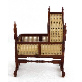 Melody Jane Dolls House Jacobean Cane Walnut Rocking Cradle Fine Miniature Nursery Furniture