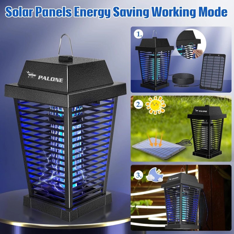 PALONE Portable 4500V Solar Bug Zapper – Rechargeable UV Light