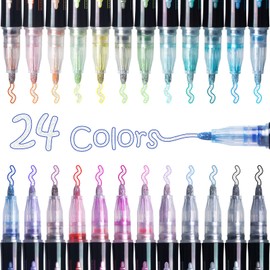 Outline Markers Super Squiggles - 24 Double Outline Shimmer Markers, Christmas Gifts for Kids, Self-Outline Metallic Markers for Art and Craft, Greeting Cards, Drawing, Kid Journal, Painting Supplies