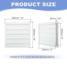 PATIKIL 10x10 Inch Aluminum Vent Cover, Louver Shutter Exhaust Fan Louvered Vent Automatic Gravity Square Grill Self-Closing Vent Cover for Greenhouse Industrial Exhaust HVAC System, White