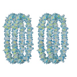 Forellfit Leis for Luau Party, 4Counts Hawaiian Necklaces for Tropical Bulk Flower Single Color Lei Set, Birthday Beach Party Orange Purple Pink White Accessories for Women Men (4Pieces-Blue)