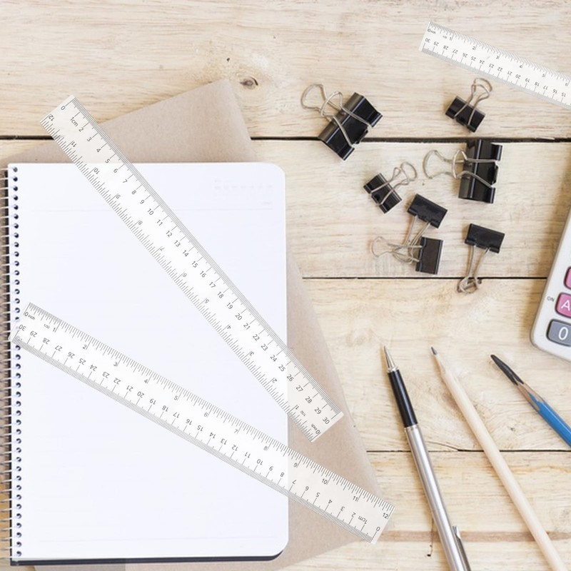 Plastic Ruler, 12 Inch Clear Plastic Ruler, Centimeter, Millimeter and