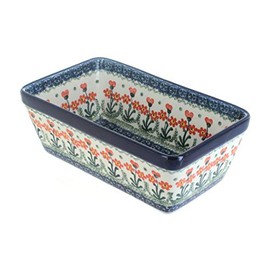 Blue Rose Polish Pottery Peach Posy Loaf Baker