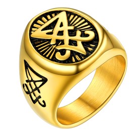 Gold Thick Rings Size 7 For Women Steel Gothic Jewelry Pinky Finger Lucifer Satanic Ring