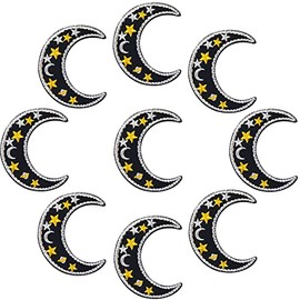 9 Pieces Crescent Moon Star Embroidered Patch Cartoon Night Sky Astrology Iron On Patch for Clothes Dress Jackets Caps DIY Moon Star Appliques Sewing Craft Decoration