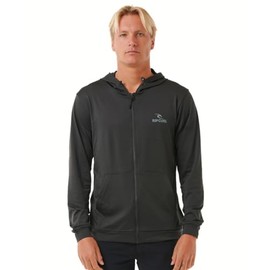 Rip Curl Men's Standard Stack UPF 50 Long Sleeve Zip-Up Hooded Rashguard, Washed Black