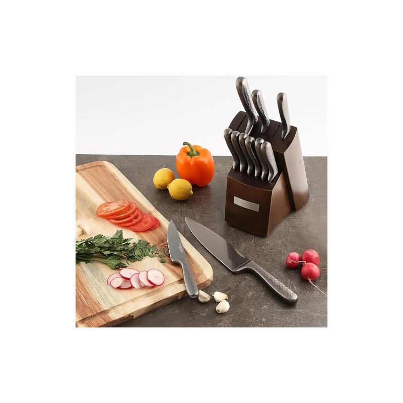 Cambridge Silversmiths Nero Cutlery Set with Block, Stainless Steel,12-Piece
