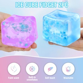 Gretex Fidget Toy for All Ages: 2 Pack Soft Sensory Fidget Ice Cube Stress Ball Squishy Cube Stress Relief Toys for Kids, Teens and Adults Party Favors, Birthday Gift for Kids Age 3+, Blue Purple
