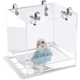 CuteHairy Transparent Acrylic Bird Bath Box with Hook,Thickened Hanging Water Bath Tub Bird Supplies Shower Cage Accessory for Parrot Cockatiel Parakeet Large