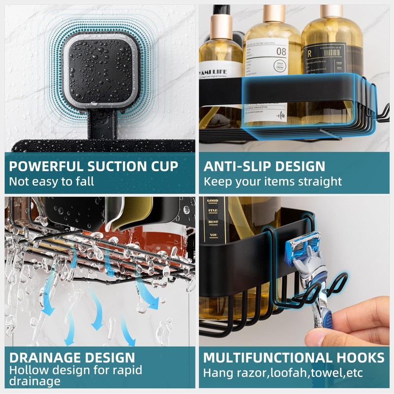 TAILI Shower Caddy Suction Cup 2 Pack,Stainless Steel Rustproof Shower