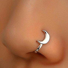 Xmsrn Vintage Crescent Moon Nose Ring Metal Moon Nose Cuff Fine Moon Copper African Nose Ring Silver Fake Non Pierced Nose Ring Jewelry for Women and Girls