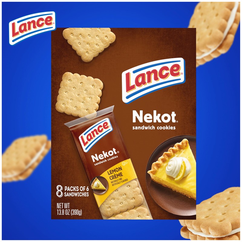 Lance Sandwich Cookies, Nekot Lemon Creme, 8 Individually Wrapped Packs,