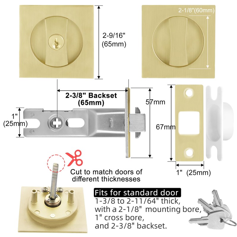 Malimali Pocket Door Lock, Pocket Door Hardware Square Door Lock