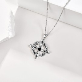 YAFEINI Witches Knot Necklace Sterling Silver Irish Celtic Witch Knot Pendant Necklace Black Onyx Witches Knot Jewelry Gift for Women Men