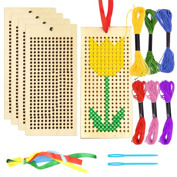 Wooden Bookmark Cross Stitch Kits, 5 Pack Embroidery Starter Kit