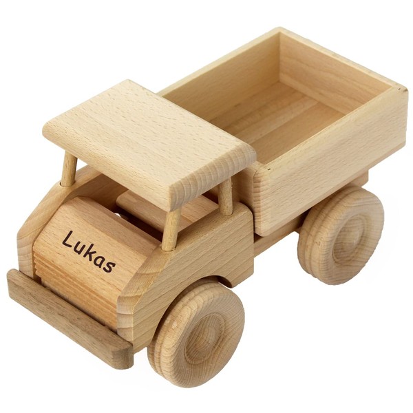 Geschenkissimo Wooden Truck Children - Wooden Car with Name Engraving