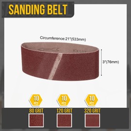 CoCud 3 x 21 Inch Sanding Belt, 30 Pcs 80/120/320 Grit Knife Sharpener Belts Work Sharpening for Belt Sander Knife Carving Tool Metal Working