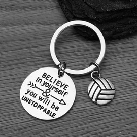 Sportybella Volleyball Keychain, Girls Believe in Yourself & You Will Be Unstoppable Volleyball Jewelry, Volleyball Gifts for Volleyball Players
