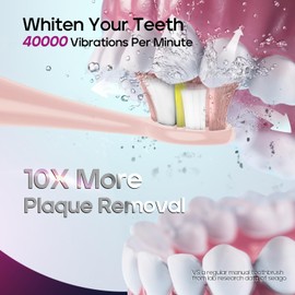 SEAGO Electric Toothbrush with 8 Soft Bristle Heads for Adults，Pressure Sensor, 5 Modes with 2 Minutes Build in Smart Timer,Rechargeable Travel Toothbrush with Brush Hold and Travel Case(Pink)