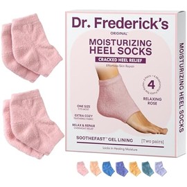 Dr. Frederick's Original Moisturizing Fuzzy Heel Socks - 2 Pairs - Cozy Gel-Lined Sleep Socks for Women & Men - Soothing Dry, Cracked Feet - Cracked Heel Repair - Heal Dry Heels - Relaxing Rose