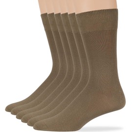 7BIGSTARS KINGDOM Men's Dress Socks Cotton - 6 Pack Large - Solid Casual Crew Lightweight Business Work Sock Size 10-13 Shoe 9-12 L Dark Khaki