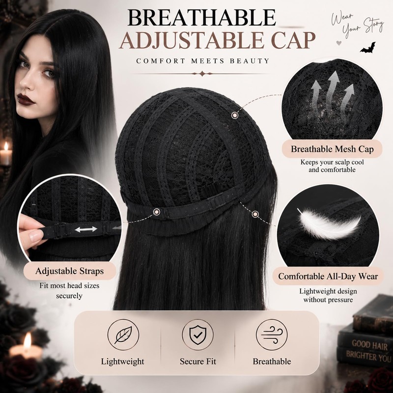 Halloween Long Black Straight Wig for Women - Halloween Fancy