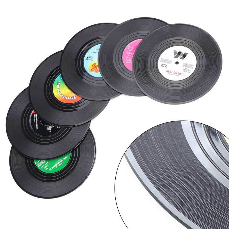BEEK 5XVD Pack of 12 Retro Vinyl CD Record Coasters