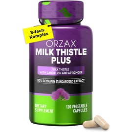 Milk Thistle Capsules - Triple Complex - with Milk Thistle Artichoke Dandelion - 120 Vegan Capsules - High Dose with 80% Silymarin - Laboratory Tested & High Dose