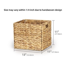 WEAVELYRICS 4 Pack 13 x 11in Rectangular Wicker Storage Bins, Water Hyacinth Baskets, Foldable Wicker Baskets, Storage Basket with Built-in Handles, Handwoven Natural Basket for Shelves, Outdoor